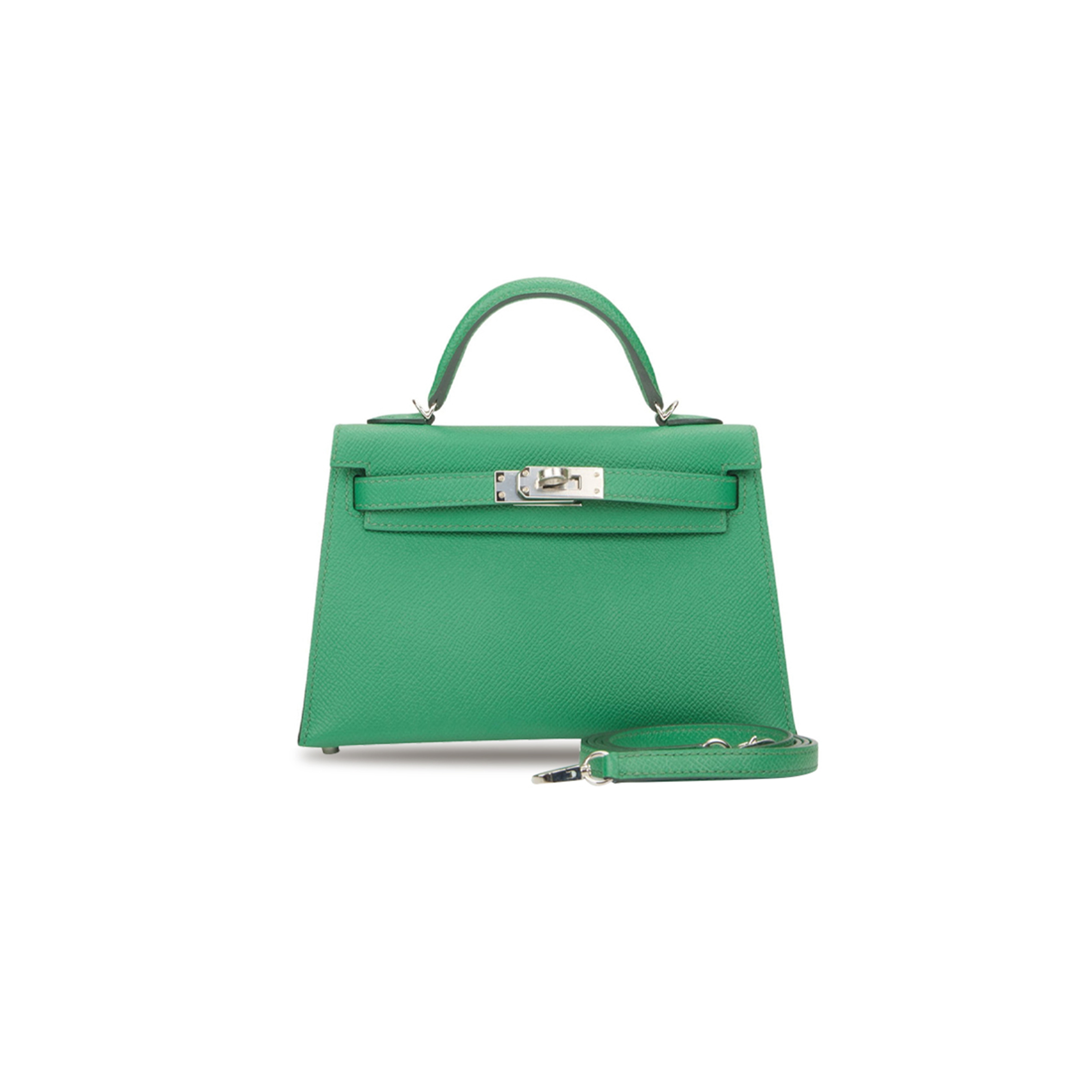 HERMÈS MASTER MINI KELLY II EPSOM COMIC GREEN SILVER BUCKLE (19*12*5.5cm) 